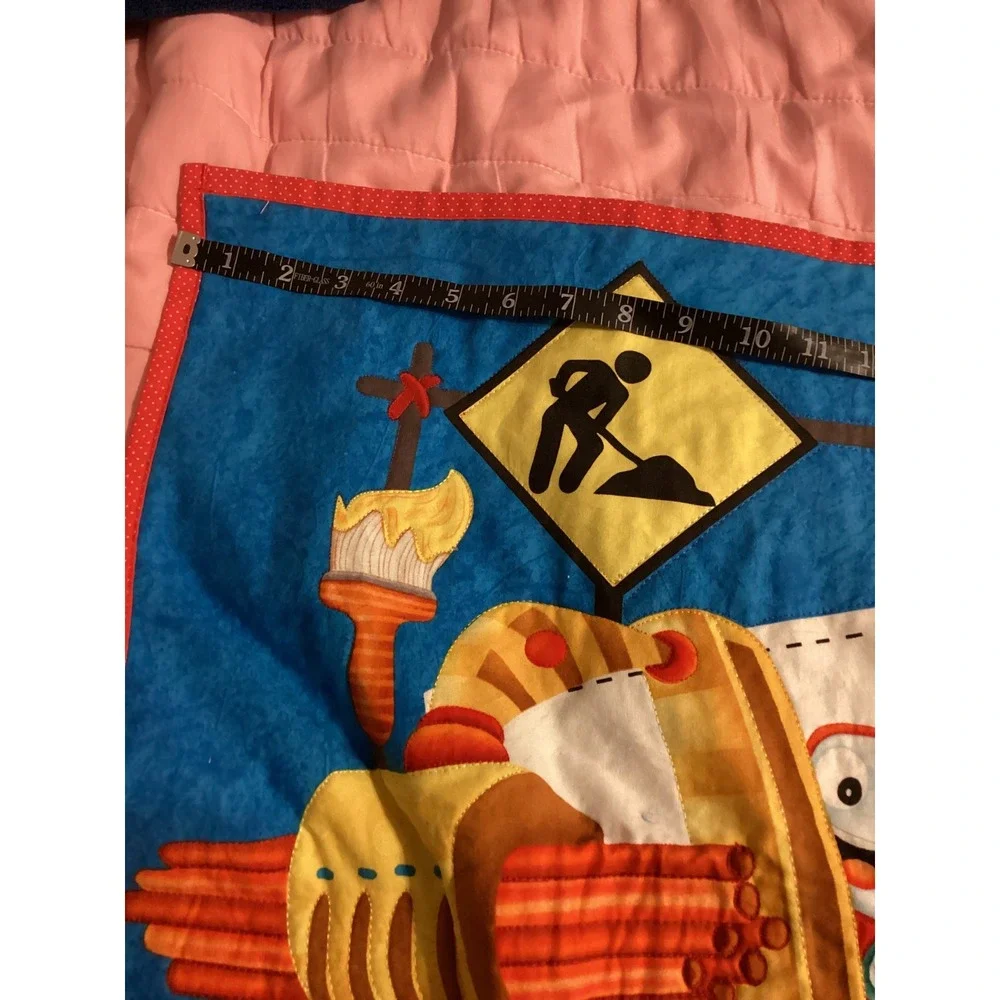 Handmade Under Construction Baby Quilt Trucks Dump Truck Blue Red 34x41